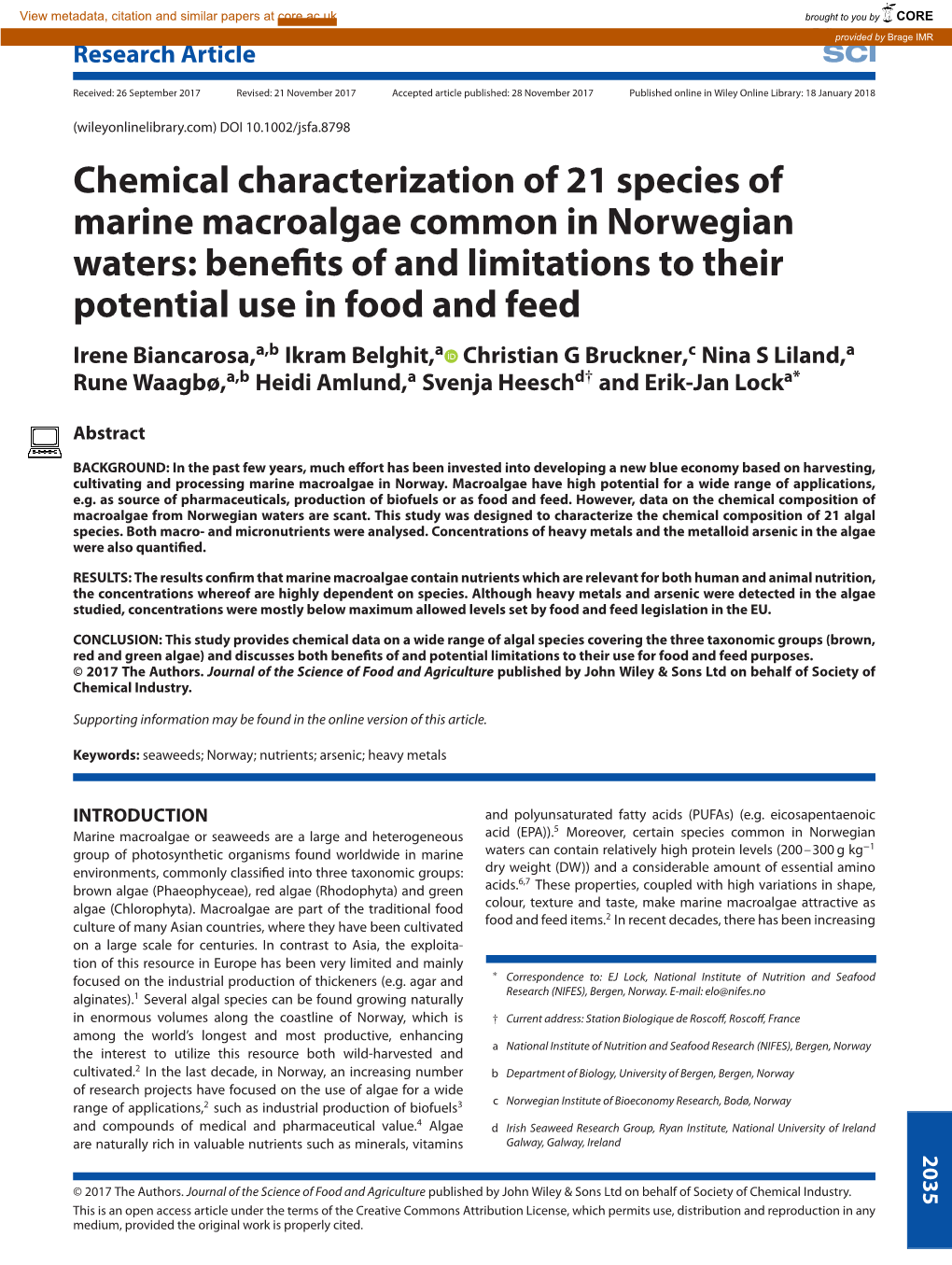 Chemical Characterization of 21 Species of Marine Macroalgae