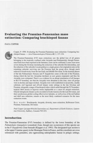 Evaluating the Frasnian-Famennian Mass Extinction: Comparing Brachiopod Faunas