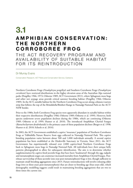 The Northern Corroboree Frog the Act Recovery Program and Availability of Suitable Habitat for Its Reintroduction