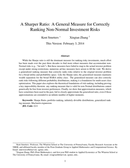 A Sharper Ratio: a General Measure for Correctly Ranking Non-Normal Investment Risks