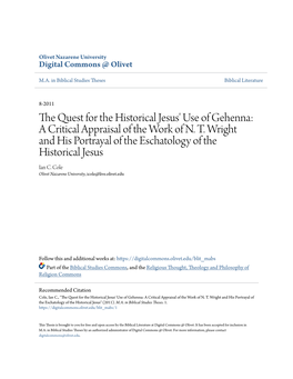 The Quest for the Historical Jesus' Use of Gehenna: a Critical Appraisal of the Work of N