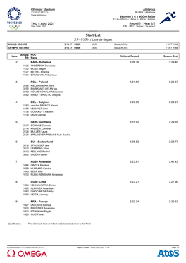 Start List スタートリスト / Liste De Départ WORLD RECORD 3:15.17 USSR URS Seoul (KOR) 1 OCT 1988 OLYMPIC RECORD 3:15.17 USSR URS Seoul (KOR) 1 OCT 1988