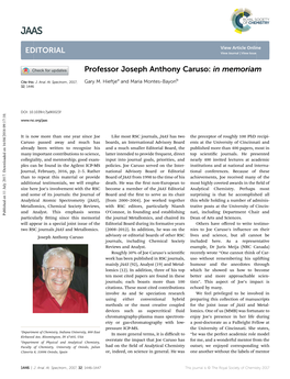 Professor Joseph Anthony Caruso: in Memoriam