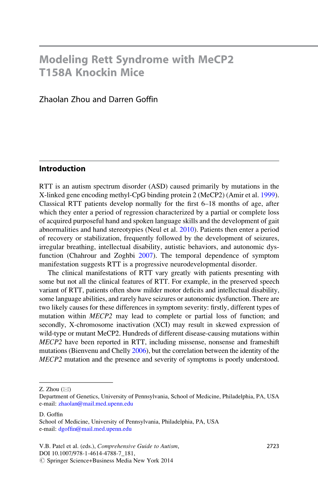 Modeling Rett Syndrome with Mecp2 T158A Knockin Mice