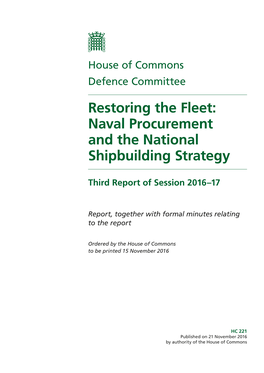Restoring the Fleet: Naval Procurement and the National Shipbuilding Strategy