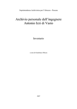 Archivio Personale Dell'ingegnere Antonio Izzi Di Vasto