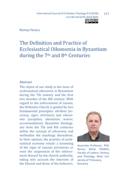 The Definition and Practice of Ecclesiastical Oikonomia in Byzantium During the 7Th and 8Th Centuries