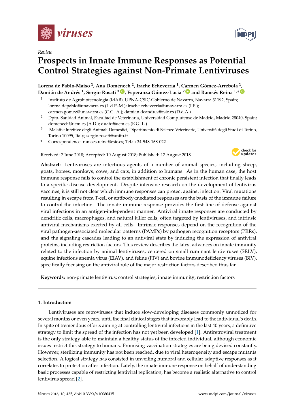 Prospects in Innate Immune Responses As Potential Control Strategies Against Non-Primate Lentiviruses