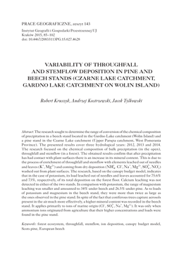 Variability of Throughfall and Stemflow Deposition in Pine and Beech Stands ( Czarne Lake Catchment, Gardno Lake Catchment on Wolin Island )