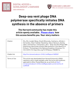 Deep-Sea Vent Phage DNA Polymerase Specifically Initiates DNA Synthesis in the Absence of Primers