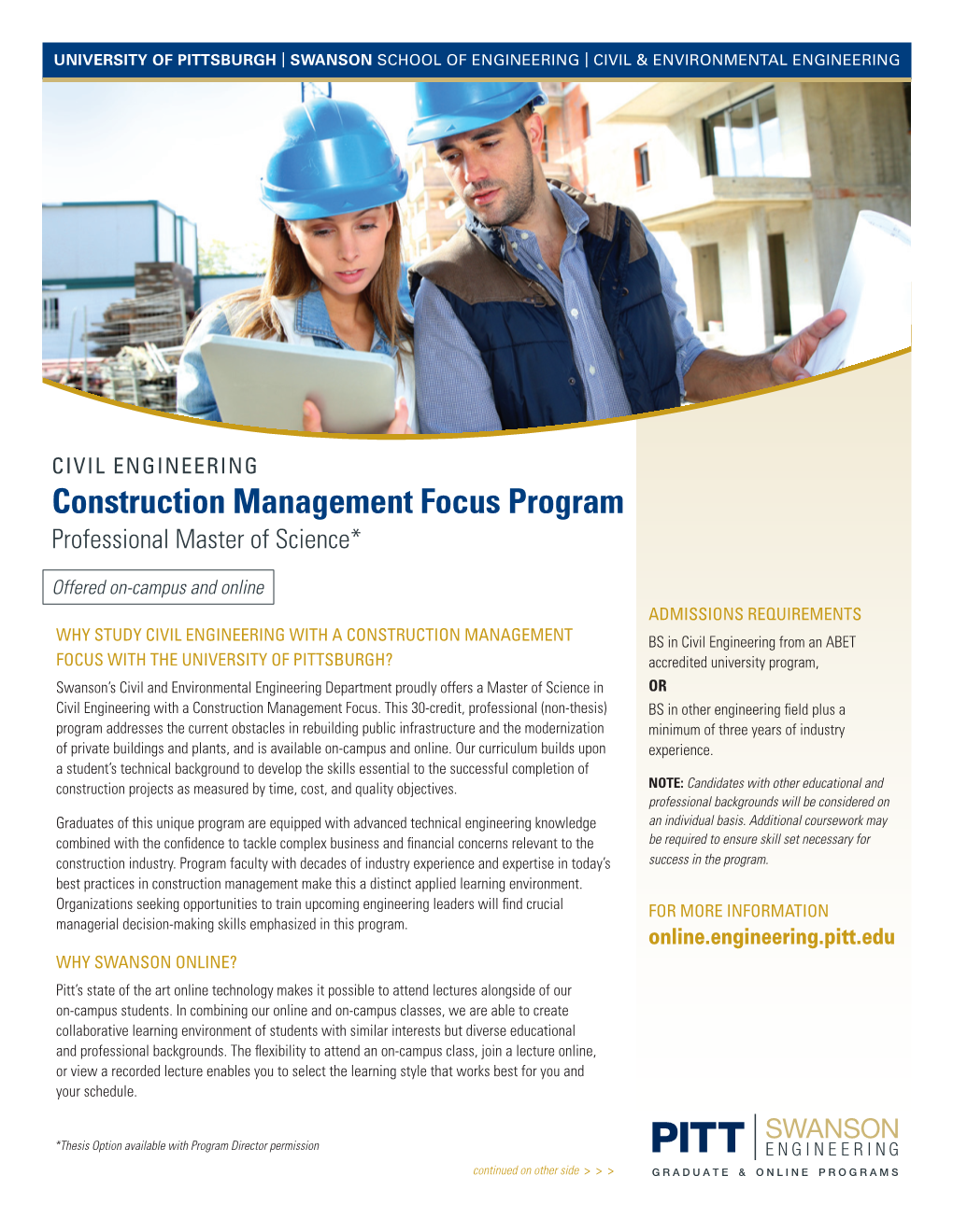 Construction Management Focus Program Professional Master of Science*