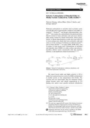 Selective Carbonylation of Dimethyl Ether to Methyl Acetate Catalyzed by Acidic Zeolites**