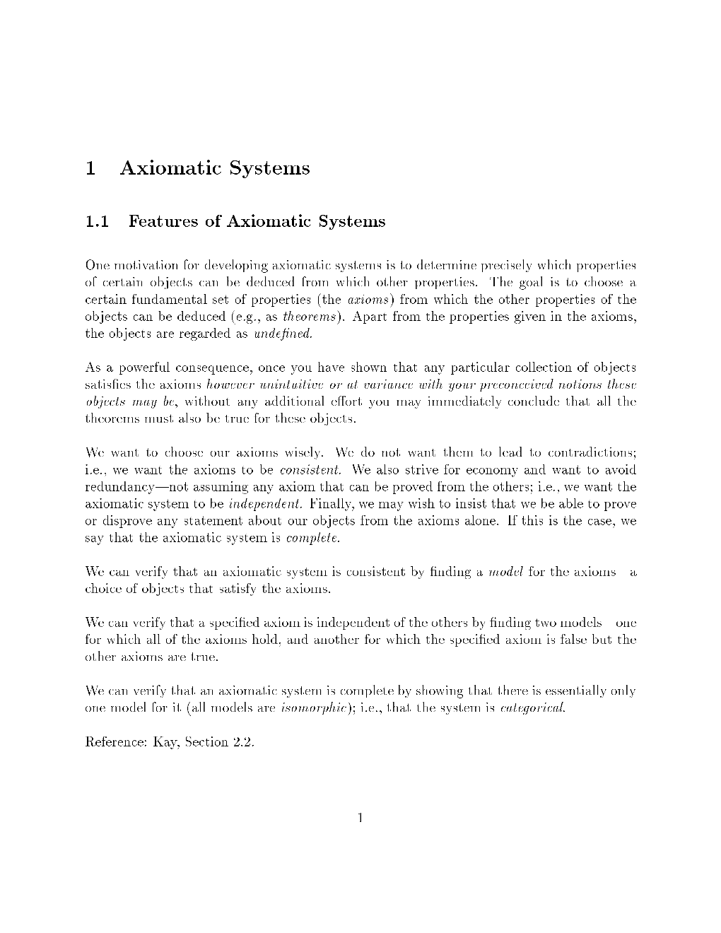 1 Axiomatic Systems