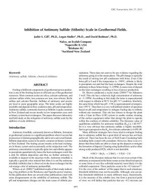Inhibition of Antimony Sulfide (Stibnite) Scale in Geothermal Fields