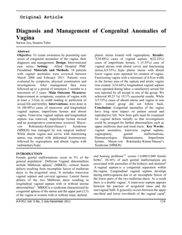 Diagnosis and Management of Congenital Anomalies of Vagina Sarwat Ara, Sumera Tahir
