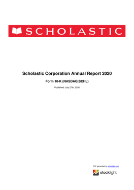 Scholastic Corporation Annual Report 2020