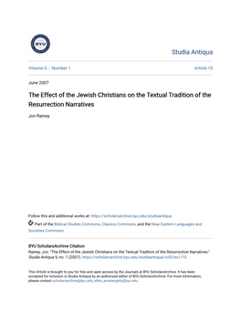 The Effect of the Jewish Christians on the Textual Tradition of the Resurrection Narratives