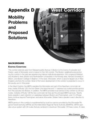 Appendix D West Corridor: Mobility Problems and Proposed Solutions