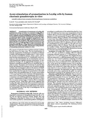Acute Stimulation of Aromatization in Leydig Cells by Human Chorionic Gonadotropin in Vitro