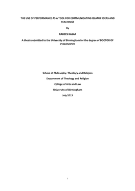 The Use of Performance As a Tool for Communicating Islamic Ideas and Teachings