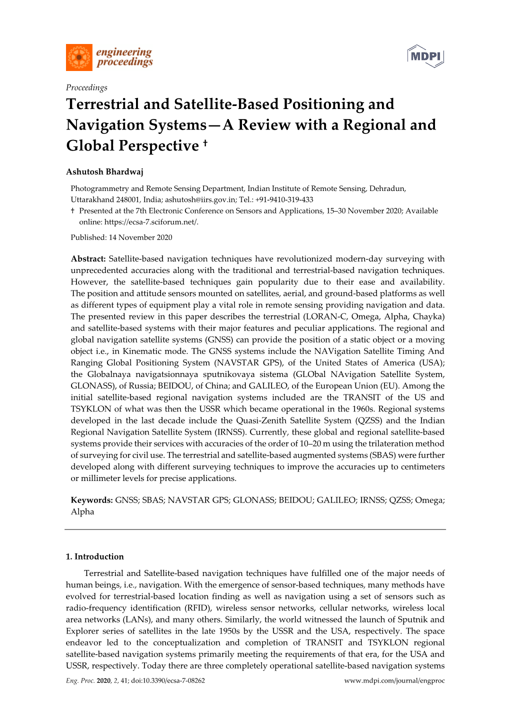 Terrestrial and Satellite-Based Positioning and Navigation Systems—A Review with a Regional and Global Perspective †