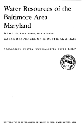 Water Resources of the Baltimore Area Maryland