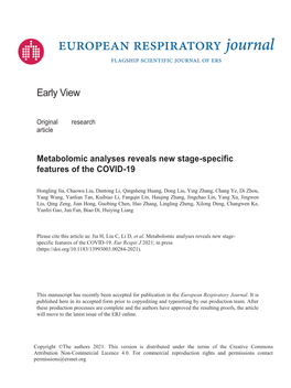 Metabolomic Analyses Reveals New Stage-Specific Features of the COVID-19