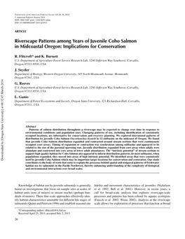 Riverscape Patterns Among Years of Juvenile Coho Salmon in Midcoastal Oregon: Implications for Conservation