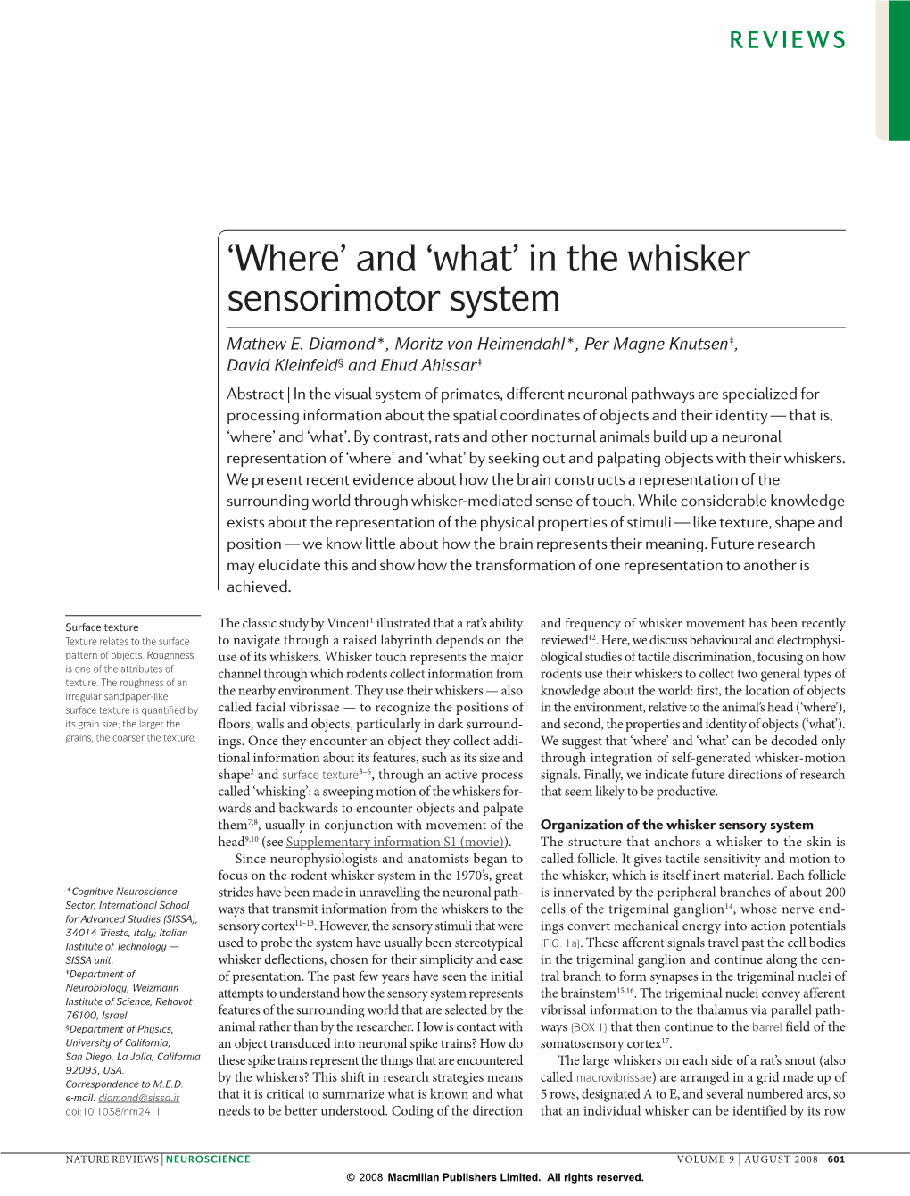 'Where' and 'What' in the Whisker Sensorimotor System