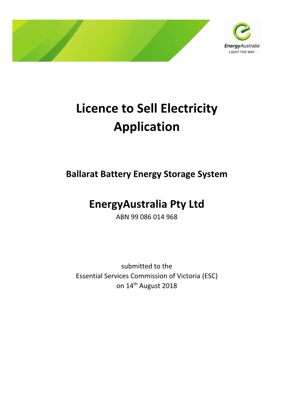 Licence to Sell Electricity Application