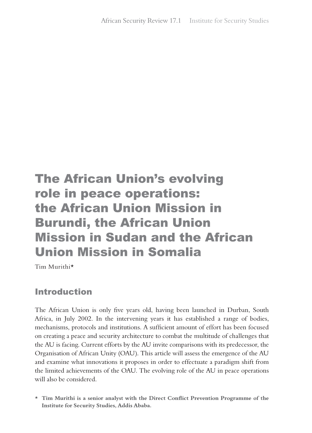 The African Union's Evolving Role in Peace Operations