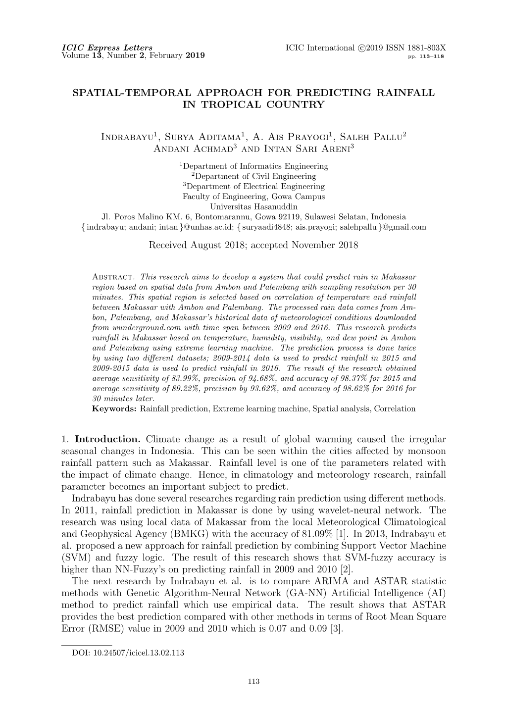 Spatial-Temporal Approach for Predicting Rainfall in Tropical Country