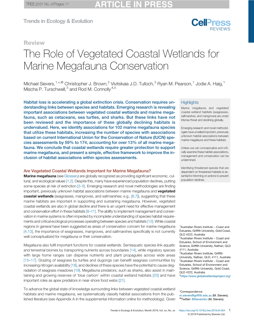 The Role of Vegetated Coastal Wetlands for Marine Megafauna Conservation