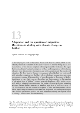 Adaptation and the Question of Migration: Directions in Dealing with Climate Change in Kiribati