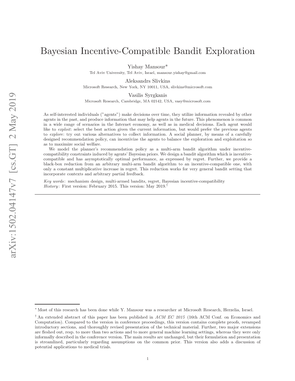 Bayesian Incentive-Compatible Bandit Exploration