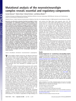 Mutational Analysis of the Neurexin/Neuroligin Complex Reveals Essential and Regulatory Components