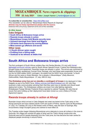 South Africa and Botswana Troops Arrive MOZAMBIQUE News Reports & Clippings