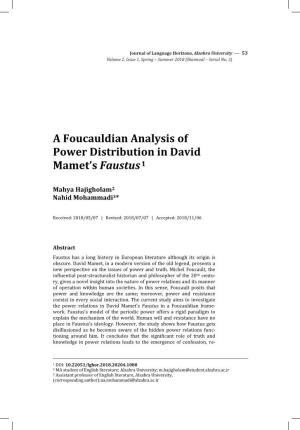 A Foucauldian Analysis of Power Distribution in David Mamet's Faustus