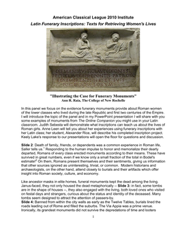 Illustrating the Case for Funerary Monuments" Ann R