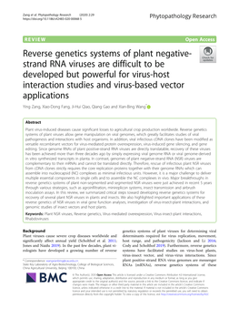 Reverse Genetics Systems of Plant Negative-Strand RNA Viruses Are