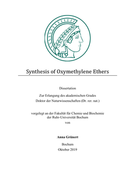 Synthesis of Oxymethylene Ethers