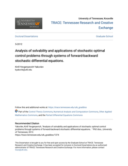 Analysis of Solvability and Applications of Stochastic Optimal Control Problems Through Systems of Forward-Backward Stochastic Differential Equations