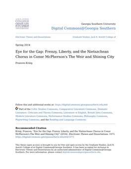 Frenzy, Liberty, and the Nietszchean Chorus in Conor Mcpherson's the Weir and Shining City