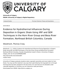 Evidence for Hydrothermal Influences During Deposition in Organic Shale Using XRF and SEM Techniques in the Horn River Group