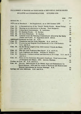 FELLOWSHIP of MAKERS and RESTORERS of HISTORICAL INSTRUMENTS BULLETIN and COMMUNICATIONS OCTOBER 1976