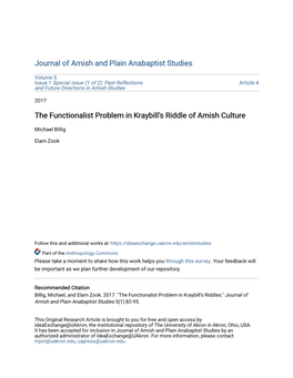 The Functionalist Problem in Kraybill's Riddle of Amish Culture