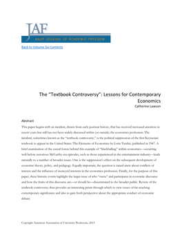 Textbook Controversy”: Lessons for Contemporary Economics Catherine Lawson