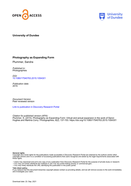 University of Dundee Photography As Expanding Form Plummer, Sandra