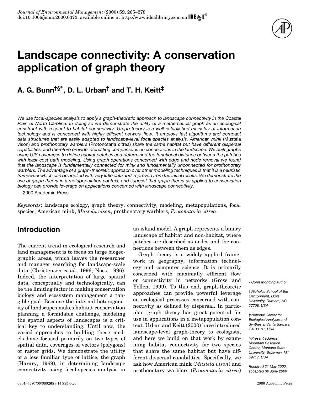 Landscape Connectivity: a Conservation Application of Graph