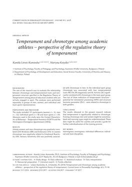 Temperament and Chronotype Among Academic Athletes – Perspective of the Regulative Theory of Temperament